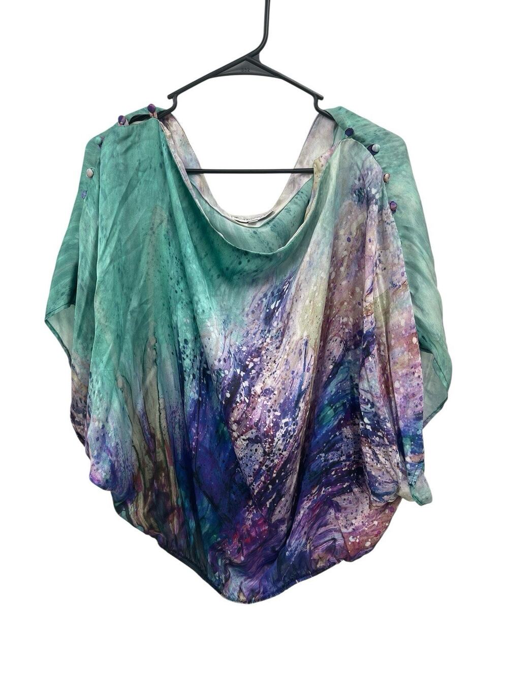 Ramona LaRue By Arianne Top Watercolor Silk Purple Teal Green Size Medium